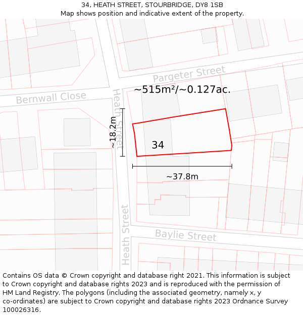 34, HEATH STREET, STOURBRIDGE, DY8 1SB: Plot and title map