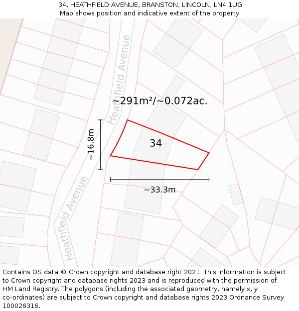 34, HEATHFIELD AVENUE, BRANSTON, LINCOLN, LN4 1UG: Plot and title map