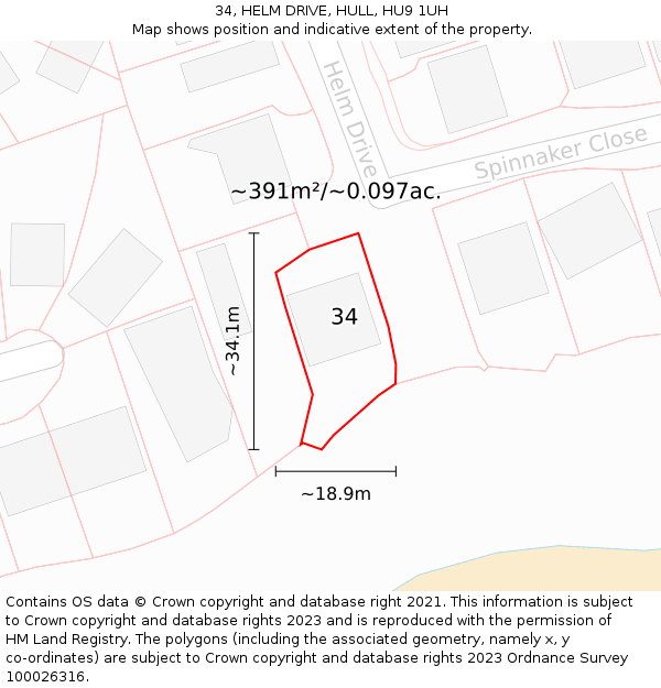 34, HELM DRIVE, HULL, HU9 1UH: Plot and title map