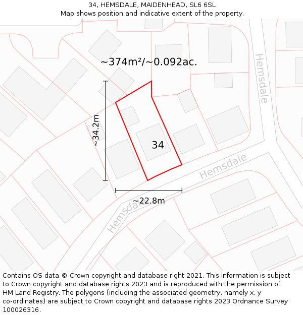 34, HEMSDALE, MAIDENHEAD, SL6 6SL: Plot and title map