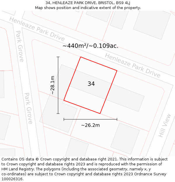 34, HENLEAZE PARK DRIVE, BRISTOL, BS9 4LJ: Plot and title map