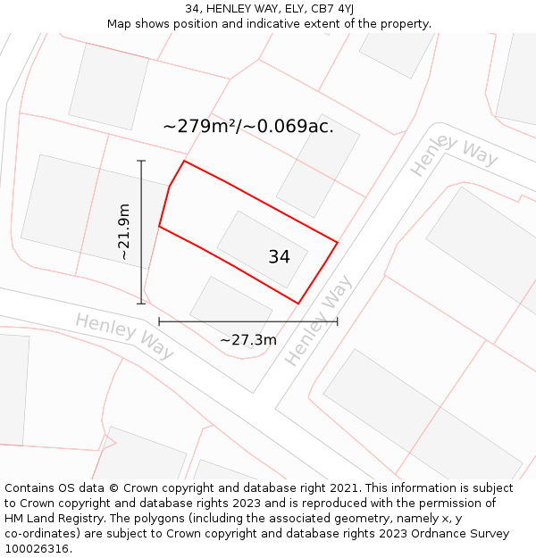 34, HENLEY WAY, ELY, CB7 4YJ: Plot and title map