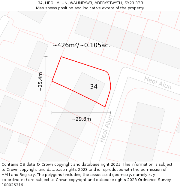 34, HEOL ALUN, WAUNFAWR, ABERYSTWYTH, SY23 3BB: Plot and title map