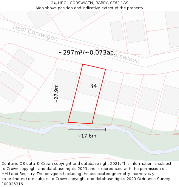 34, HEOL CORSWIGEN, BARRY, CF63 1AS: Plot and title map