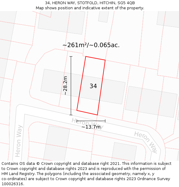 34, HERON WAY, STOTFOLD, HITCHIN, SG5 4QB: Plot and title map