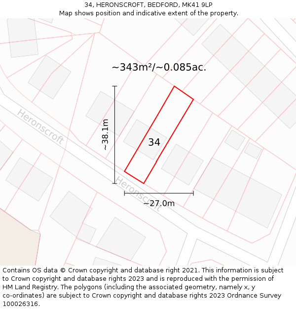 34, HERONSCROFT, BEDFORD, MK41 9LP: Plot and title map