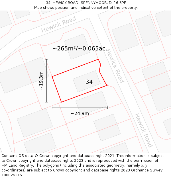 34, HEWICK ROAD, SPENNYMOOR, DL16 6PF: Plot and title map