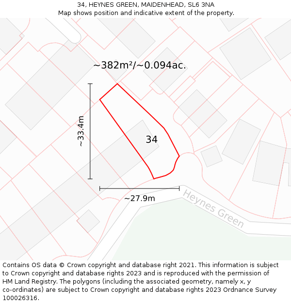 34, HEYNES GREEN, MAIDENHEAD, SL6 3NA: Plot and title map