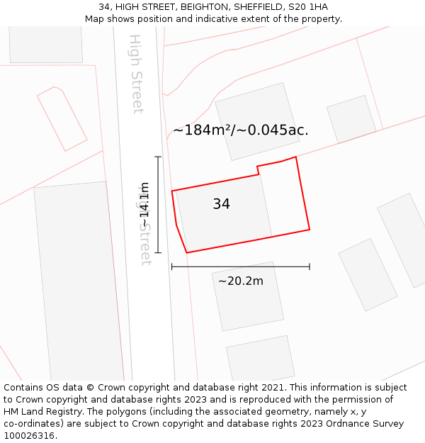 34, HIGH STREET, BEIGHTON, SHEFFIELD, S20 1HA: Plot and title map