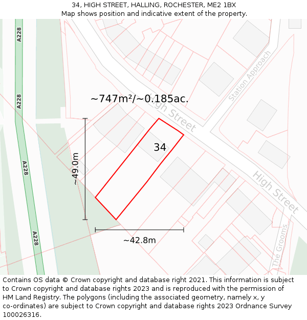 34, HIGH STREET, HALLING, ROCHESTER, ME2 1BX: Plot and title map