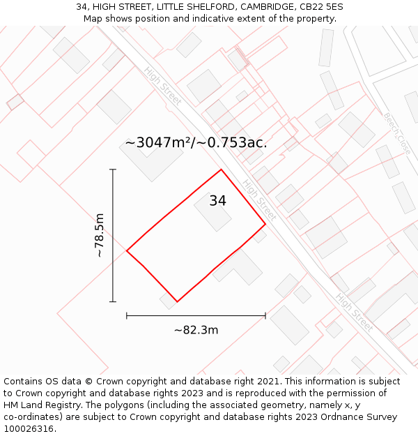 34, HIGH STREET, LITTLE SHELFORD, CAMBRIDGE, CB22 5ES: Plot and title map