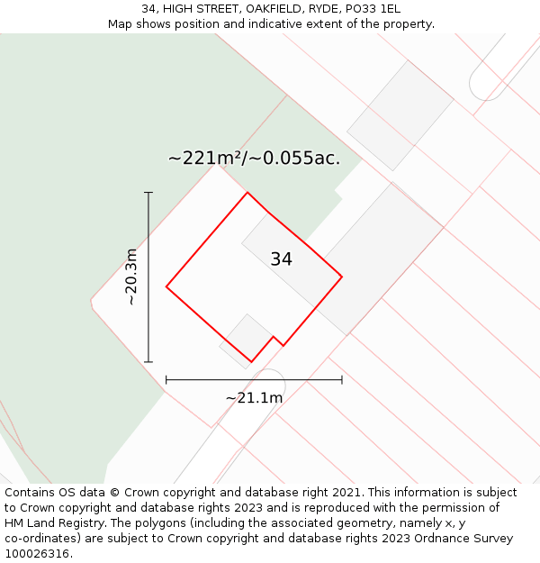 34, HIGH STREET, OAKFIELD, RYDE, PO33 1EL: Plot and title map