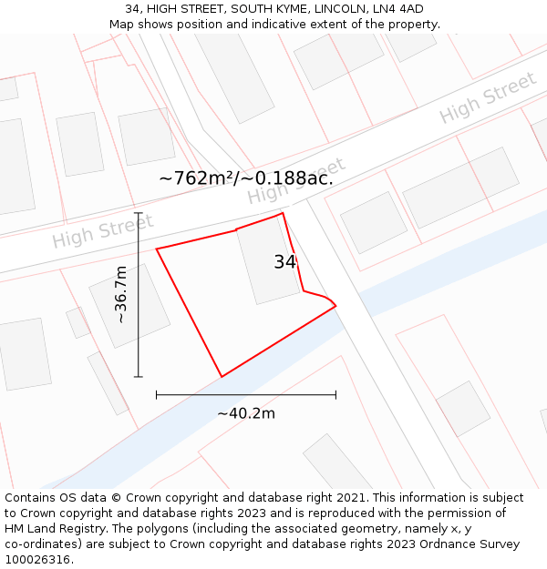 34, HIGH STREET, SOUTH KYME, LINCOLN, LN4 4AD: Plot and title map