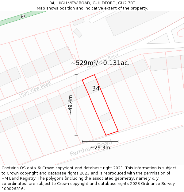 34, HIGH VIEW ROAD, GUILDFORD, GU2 7RT: Plot and title map