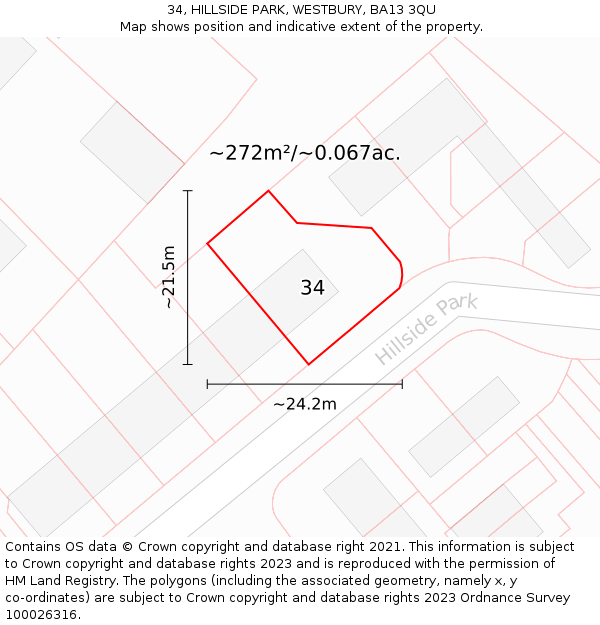 34, HILLSIDE PARK, WESTBURY, BA13 3QU: Plot and title map