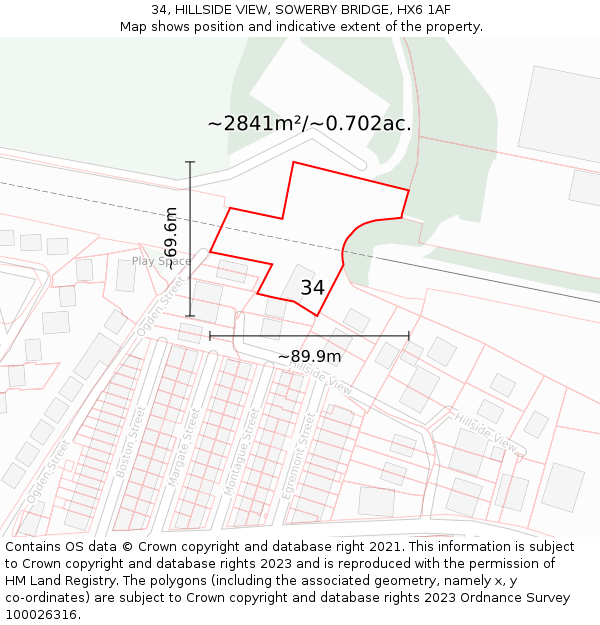 34, HILLSIDE VIEW, SOWERBY BRIDGE, HX6 1AF: Plot and title map