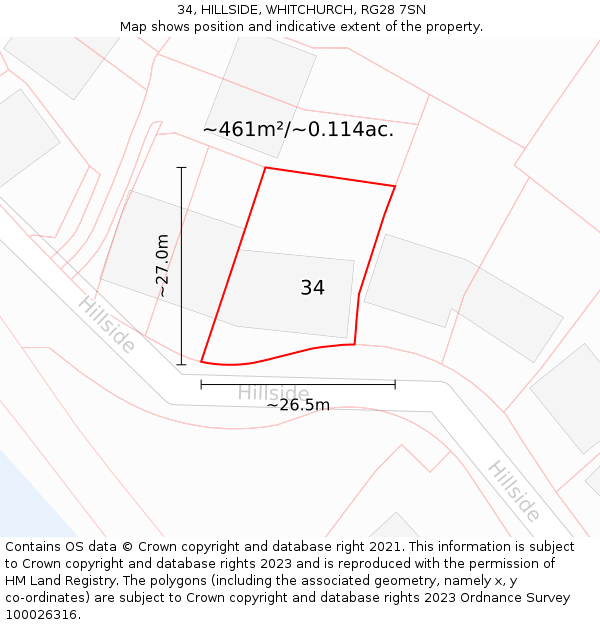 34, HILLSIDE, WHITCHURCH, RG28 7SN: Plot and title map