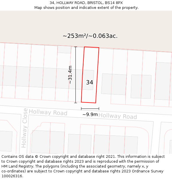 34, HOLLWAY ROAD, BRISTOL, BS14 8PX: Plot and title map