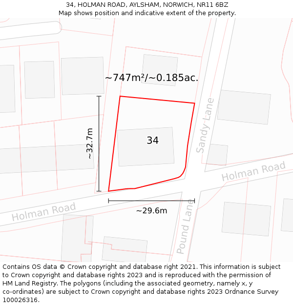 34, HOLMAN ROAD, AYLSHAM, NORWICH, NR11 6BZ: Plot and title map