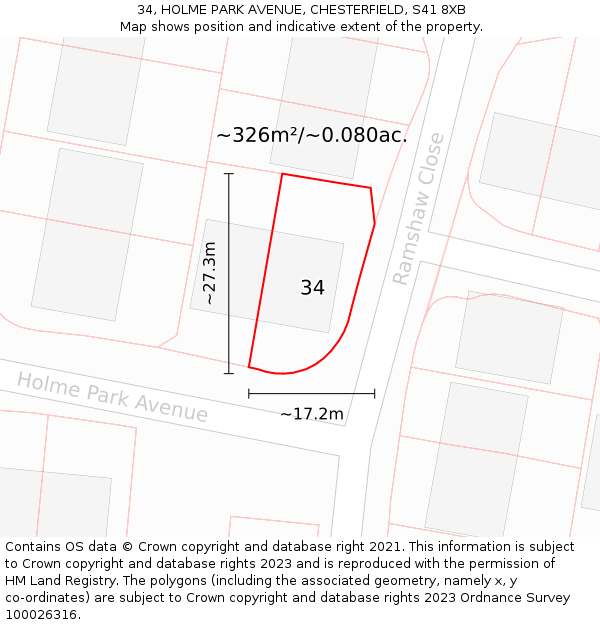 34, HOLME PARK AVENUE, CHESTERFIELD, S41 8XB: Plot and title map