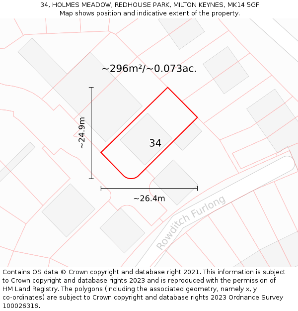 34, HOLMES MEADOW, REDHOUSE PARK, MILTON KEYNES, MK14 5GF: Plot and title map