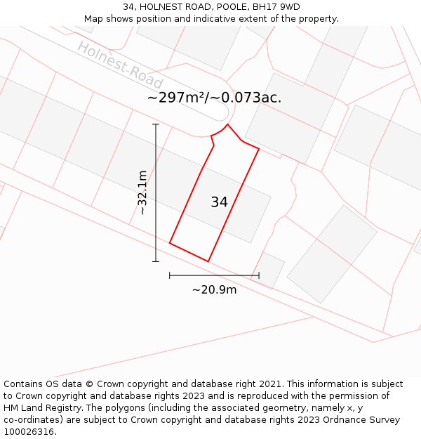 34, HOLNEST ROAD, POOLE, BH17 9WD: Plot and title map