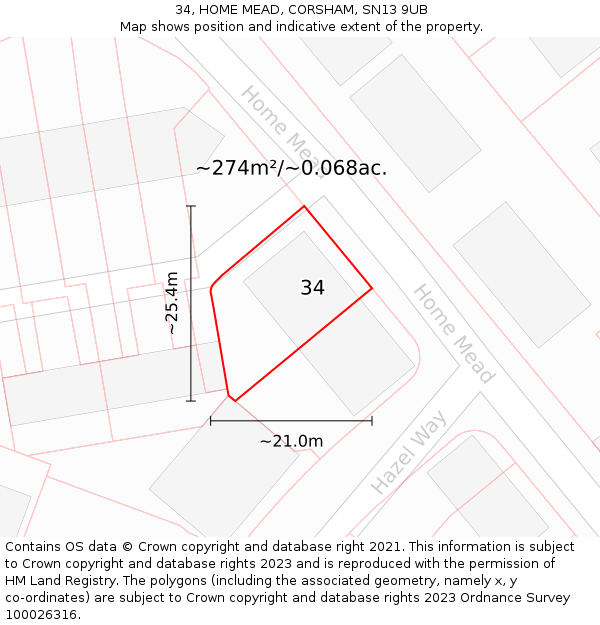 34, HOME MEAD, CORSHAM, SN13 9UB: Plot and title map