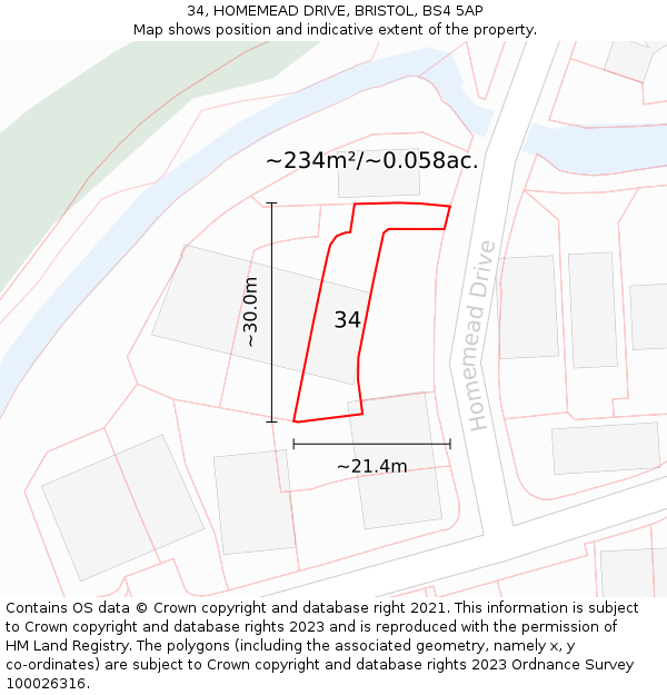 34, HOMEMEAD DRIVE, BRISTOL, BS4 5AP: Plot and title map