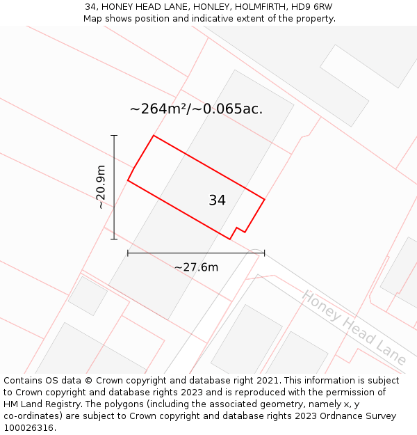 34, HONEY HEAD LANE, HONLEY, HOLMFIRTH, HD9 6RW: Plot and title map