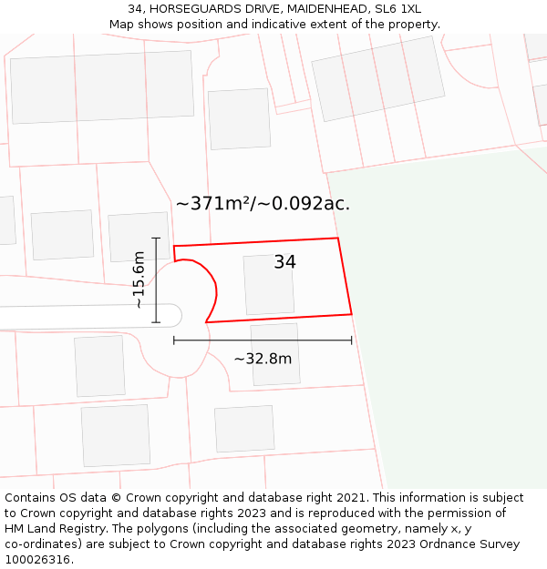 34, HORSEGUARDS DRIVE, MAIDENHEAD, SL6 1XL: Plot and title map