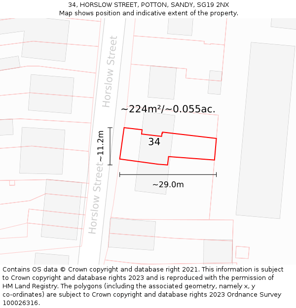 34, HORSLOW STREET, POTTON, SANDY, SG19 2NX: Plot and title map