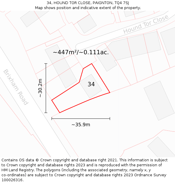 34, HOUND TOR CLOSE, PAIGNTON, TQ4 7SJ: Plot and title map