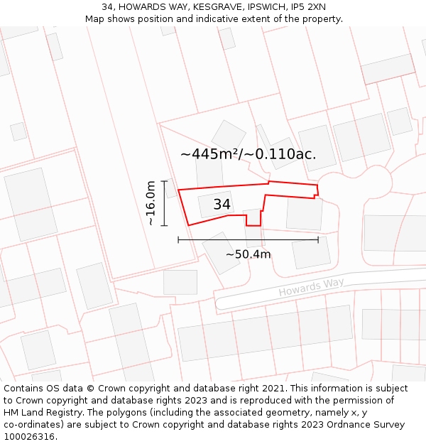 34, HOWARDS WAY, KESGRAVE, IPSWICH, IP5 2XN: Plot and title map