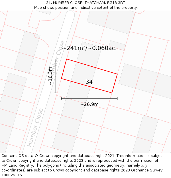 34, HUMBER CLOSE, THATCHAM, RG18 3DT: Plot and title map