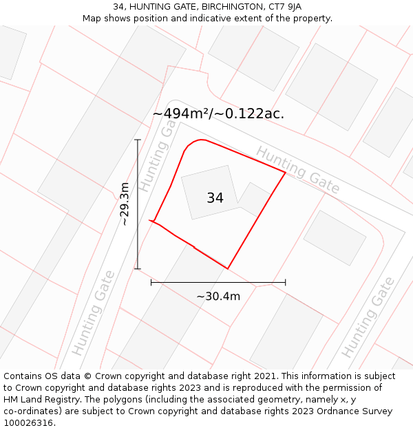 34, HUNTING GATE, BIRCHINGTON, CT7 9JA: Plot and title map