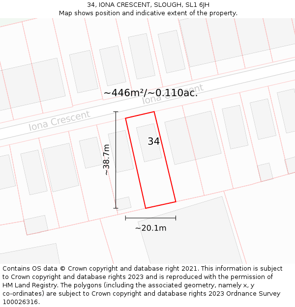 34, IONA CRESCENT, SLOUGH, SL1 6JH: Plot and title map