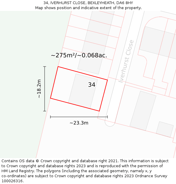 34, IVERHURST CLOSE, BEXLEYHEATH, DA6 8HY: Plot and title map