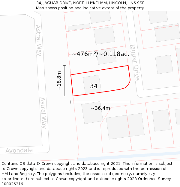 34, JAGUAR DRIVE, NORTH HYKEHAM, LINCOLN, LN6 9SE: Plot and title map