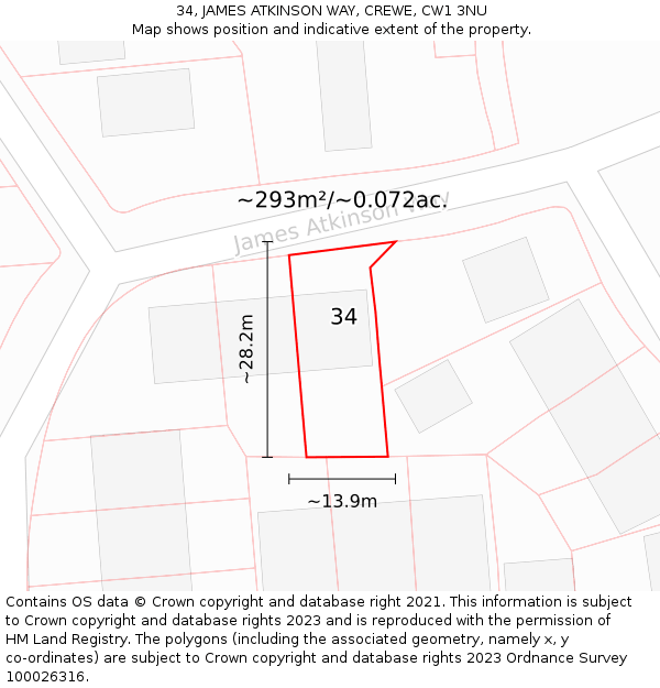 34, JAMES ATKINSON WAY, CREWE, CW1 3NU: Plot and title map