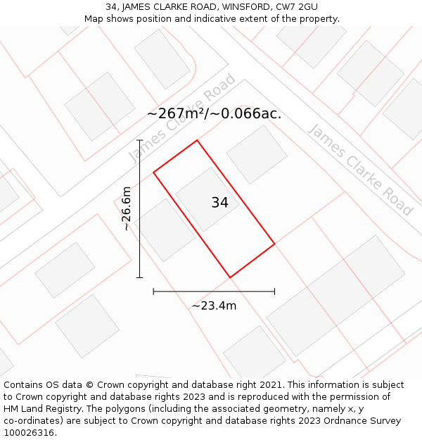 34, JAMES CLARKE ROAD, WINSFORD, CW7 2GU: Plot and title map