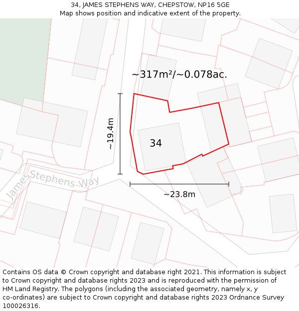 34, JAMES STEPHENS WAY, CHEPSTOW, NP16 5GE: Plot and title map