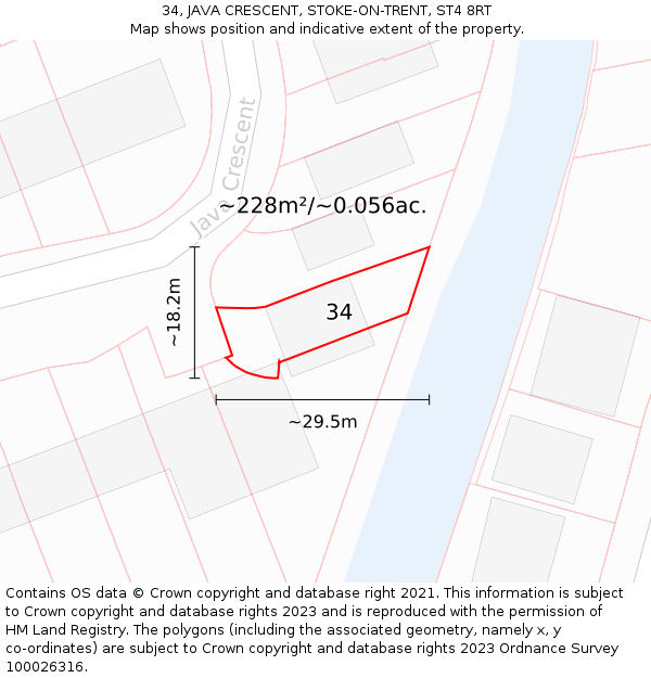 34, JAVA CRESCENT, STOKE-ON-TRENT, ST4 8RT: Plot and title map