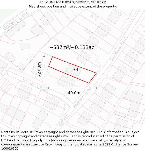 34, JOHNSTONE ROAD, NEWENT, GL18 1PZ: Plot and title map