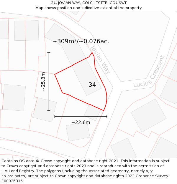 34, JOVIAN WAY, COLCHESTER, CO4 9WT: Plot and title map