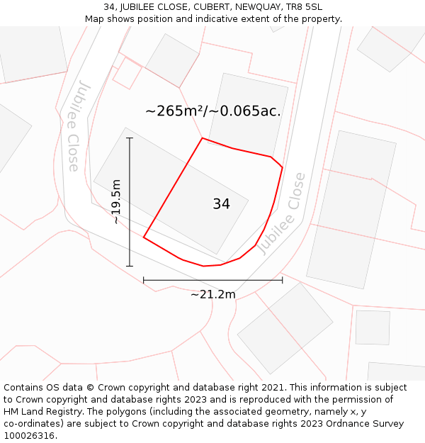 34, JUBILEE CLOSE, CUBERT, NEWQUAY, TR8 5SL: Plot and title map