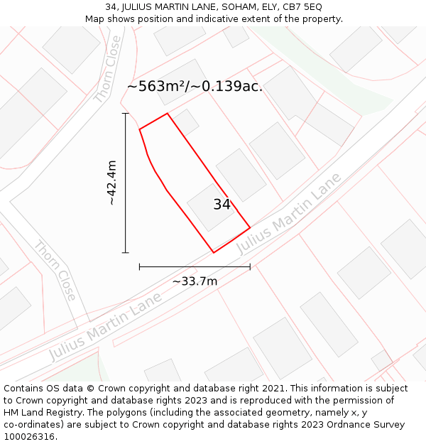 34, JULIUS MARTIN LANE, SOHAM, ELY, CB7 5EQ: Plot and title map