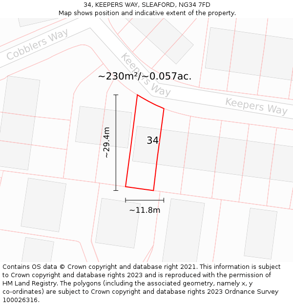 34, KEEPERS WAY, SLEAFORD, NG34 7FD: Plot and title map