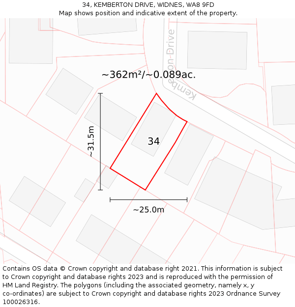 34, KEMBERTON DRIVE, WIDNES, WA8 9FD: Plot and title map