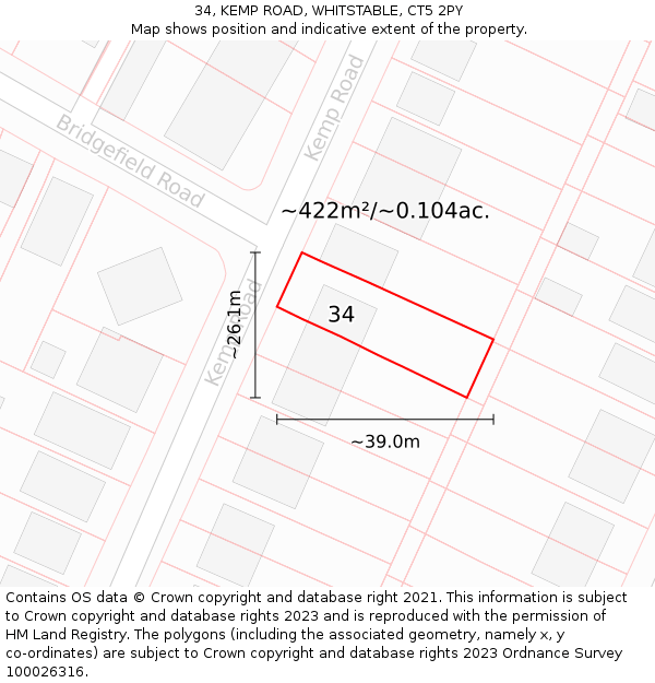 34, KEMP ROAD, WHITSTABLE, CT5 2PY: Plot and title map