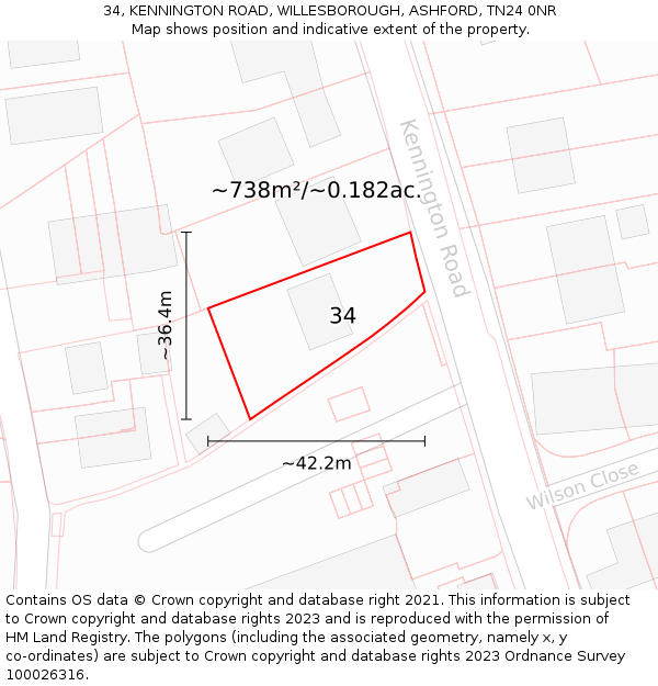 34, KENNINGTON ROAD, WILLESBOROUGH, ASHFORD, TN24 0NR: Plot and title map